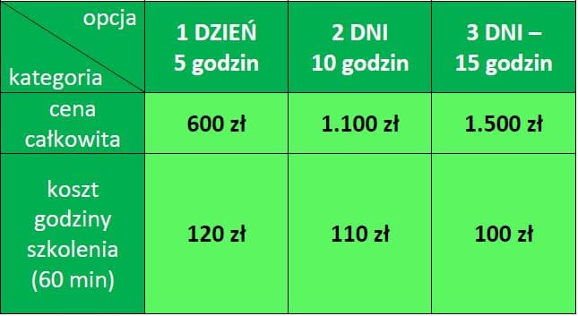 Cennik kursy intensywne Cennik kursy językowe intensywne
